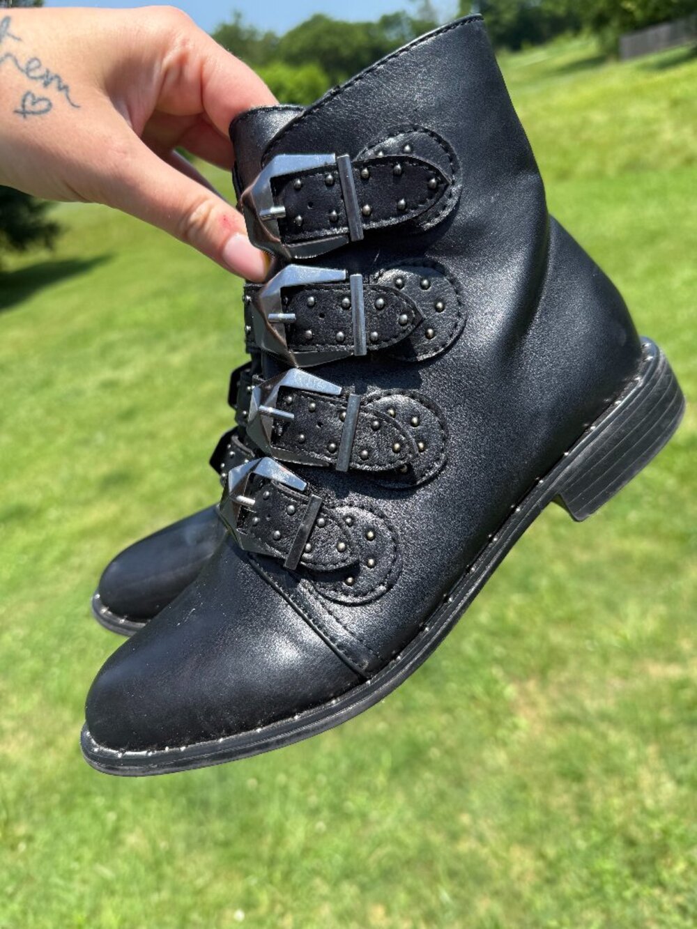 Rouge Helium Moto Buckle Boots Girls 6.5 Womens 8 Goth Grunge Y2K 3699